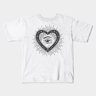 Eye of Providence tattoo. Masonic symbol. All seeing eye inside shape of heart. Symbol of Sacred geometry, religion, spirituality, occultism. Kids T-Shirt